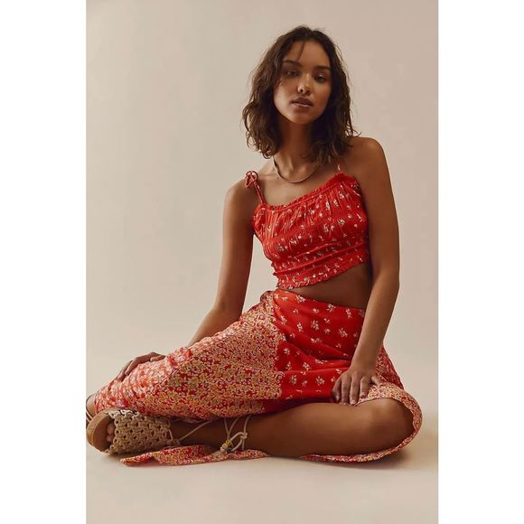 Free People Kaia Red Floral Skirt only  Size XS - Picture 4 of 7